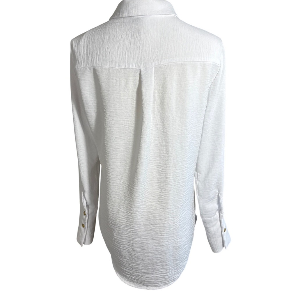 Ellen Tracy Womens White Textured Long Sleeve Button Down Blouse Gold Buttons XS - Picture 2 of 8